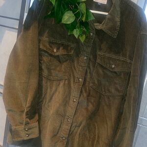 American Eagle Olive Corduroy Button-Up Shacket